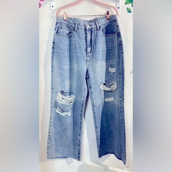 NWT Cider Blue Flare Wide Leg Basic Ripped Jeans Jeans Sz XL - Picture 3 of 9